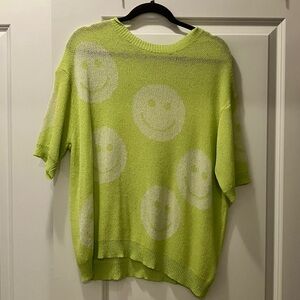 Bibi lime green lightweight sweater top with smiley faces